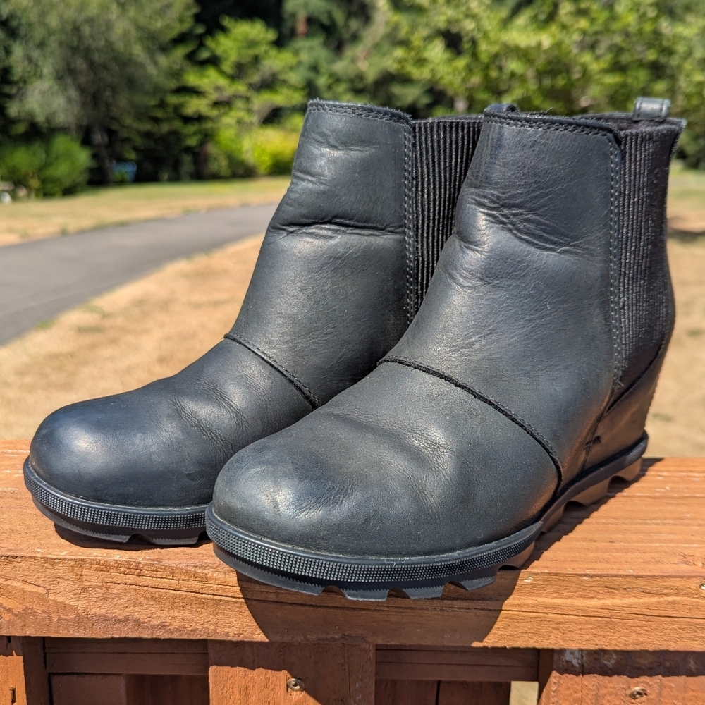 Sorel Joan Of Arctic Wedge II Pull-On Boots Black Leather 9.5